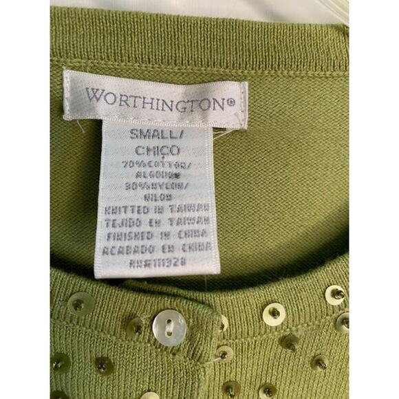 Vintage Worthington Small Sequins Green Cardigan Sweater - Picture 2 of 5